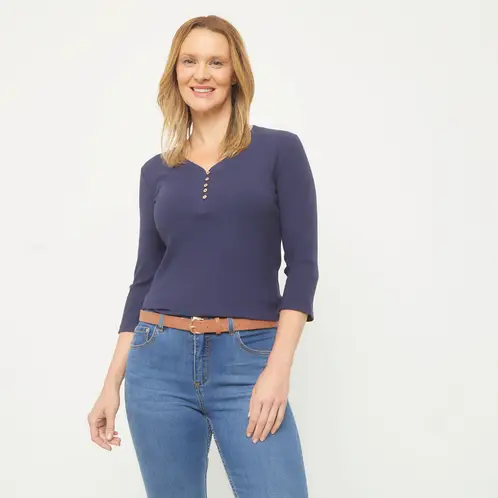 NEWPORT - Polera Manga Larga Algodón Mujer