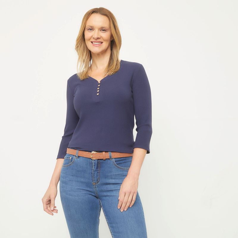 NEWPORT - Polera Manga Larga Algodón Mujer Newport