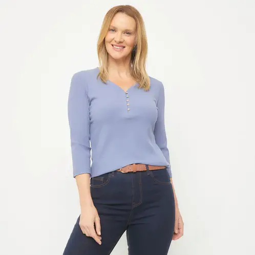 NEWPORT - Polera Manga Larga Algodón Mujer