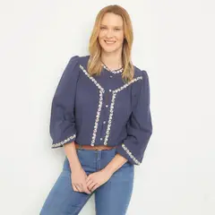 NEWPORT - Blusa Manga Larga Algodón Mujer