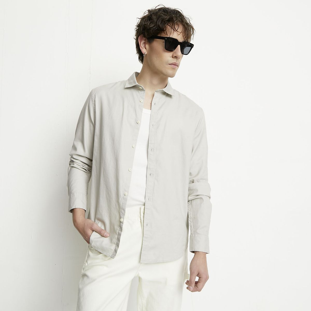 BASEMENT - Camisa Casual Manga Larga Hombre Basement