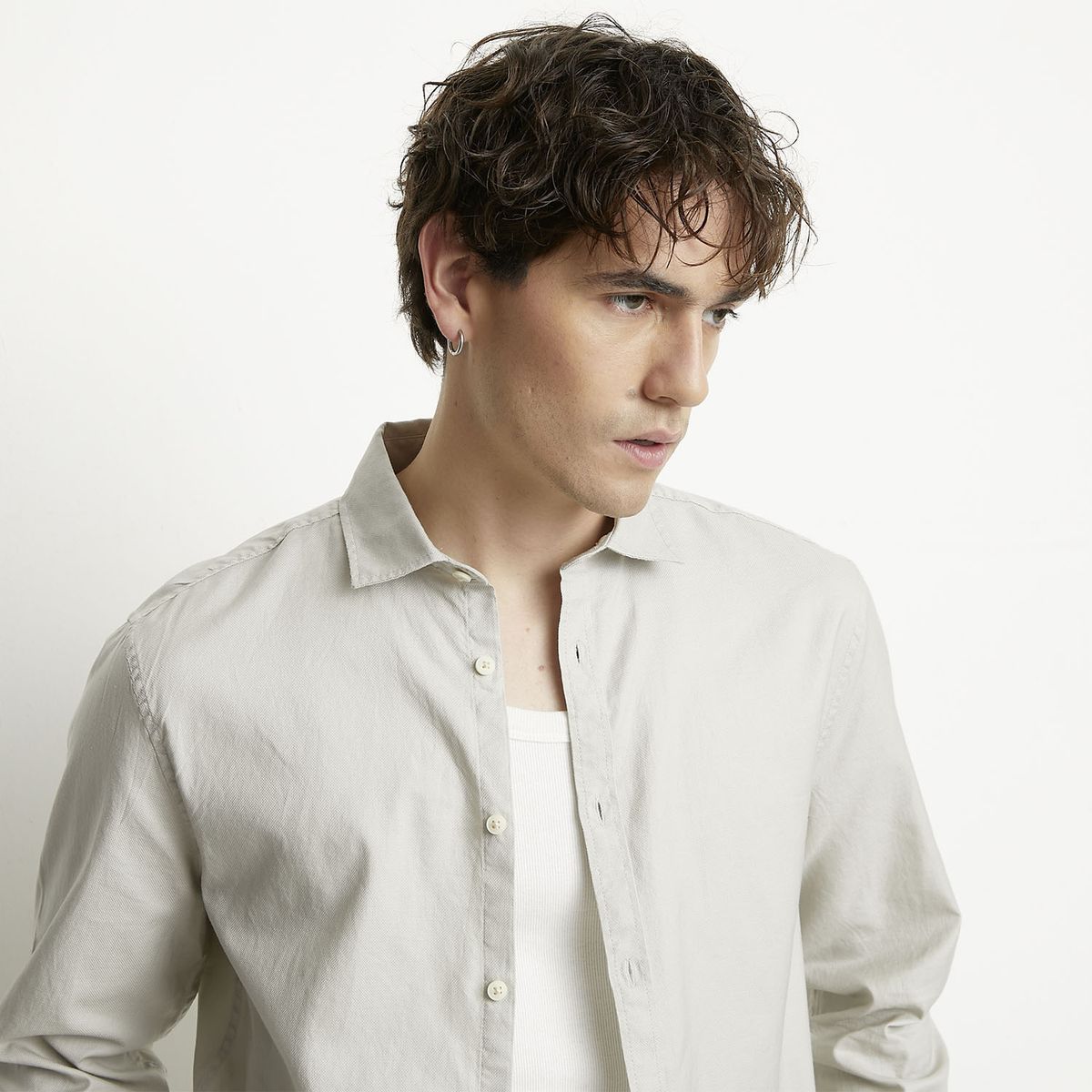 BASEMENT - Camisa Casual Manga Larga Hombre Basement