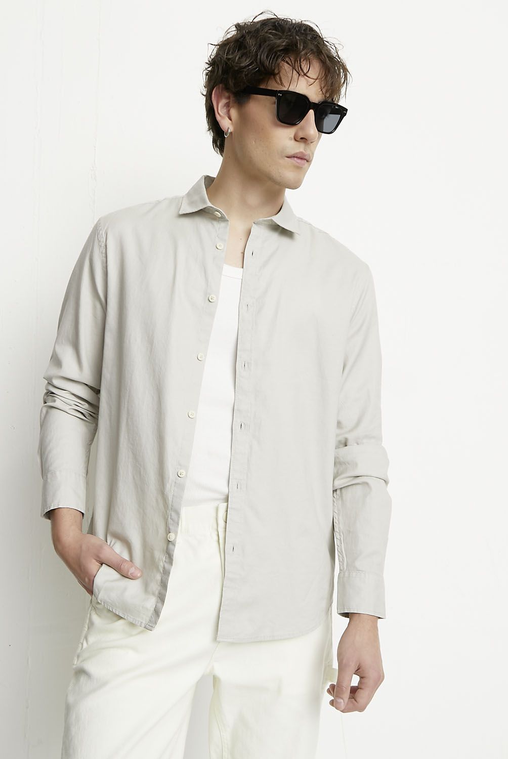 BASEMENT - Camisa Casual Manga Larga Hombre Basement