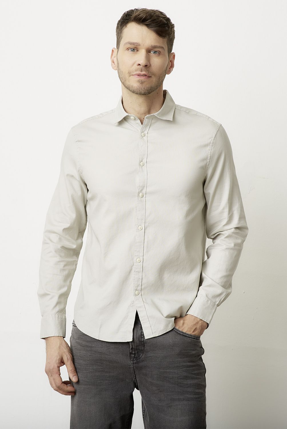 BASEMENT - Camisa Casual Manga Larga Hombre Basement