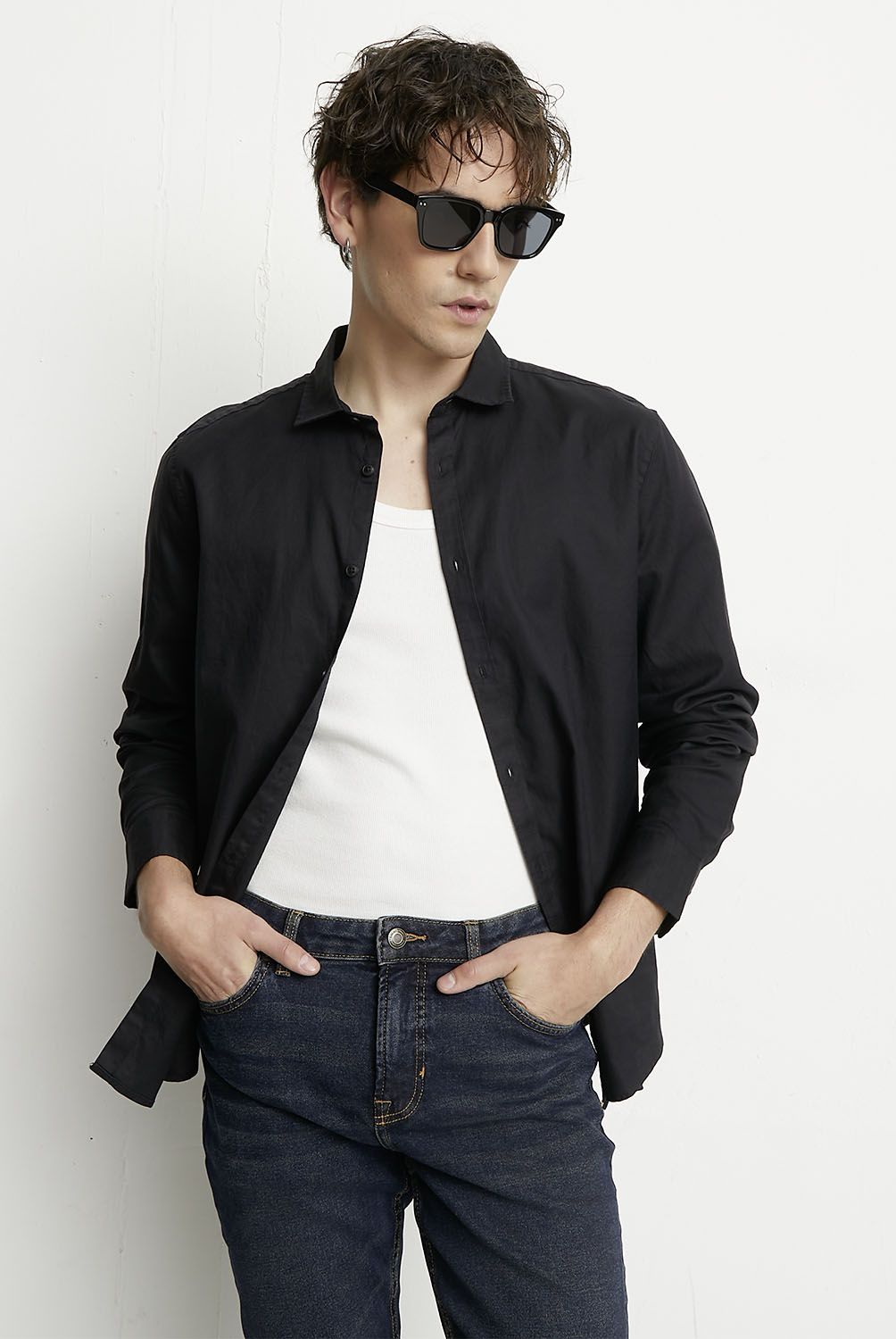 BASEMENT - Camisa Casual Manga Larga Hombre Basement
