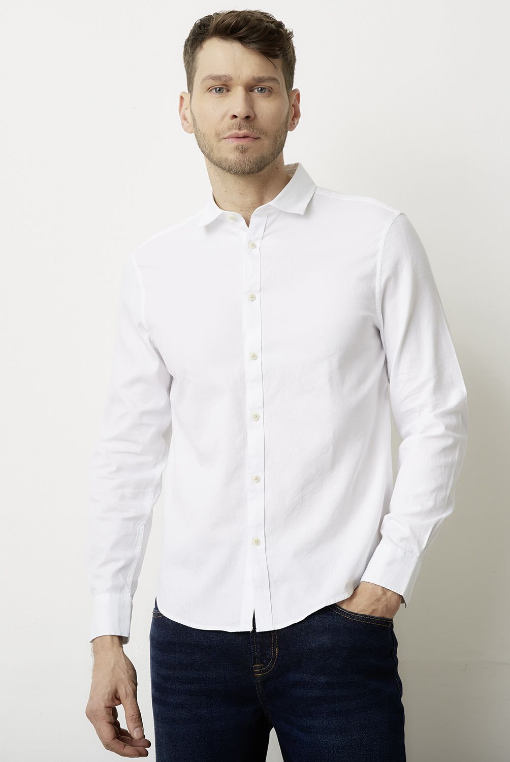 BASEMENT - Camisa Casual Manga Larga Hombre Basement
