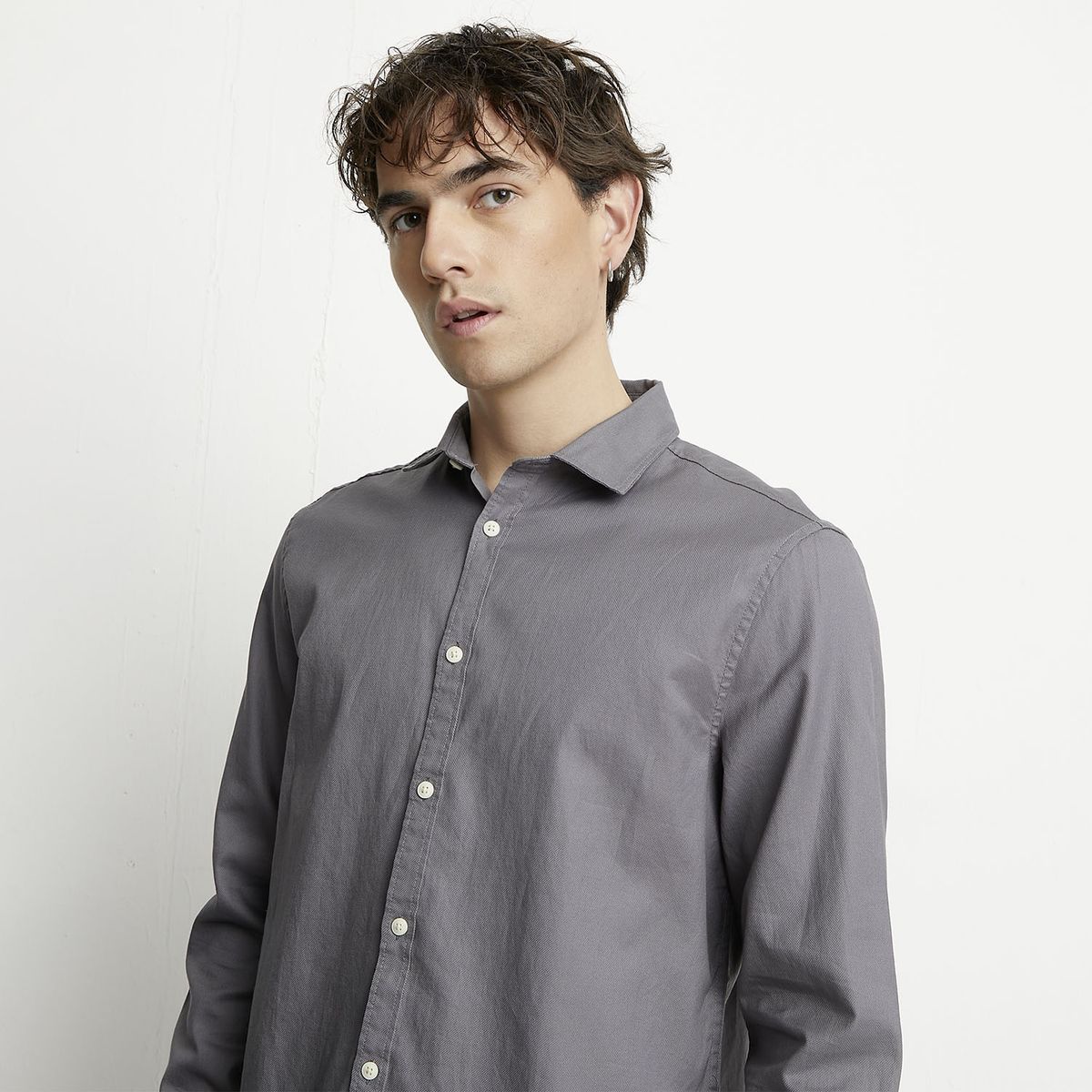 BASEMENT - Camisa Casual Manga Larga Hombre Basement