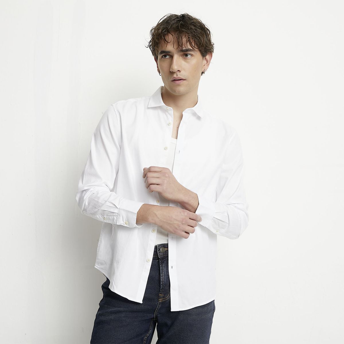 BASEMENT - Camisa Casual Manga Larga Hombre Basement