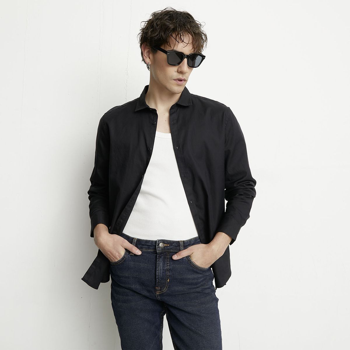 BASEMENT - Camisa Casual Manga Larga Hombre Basement