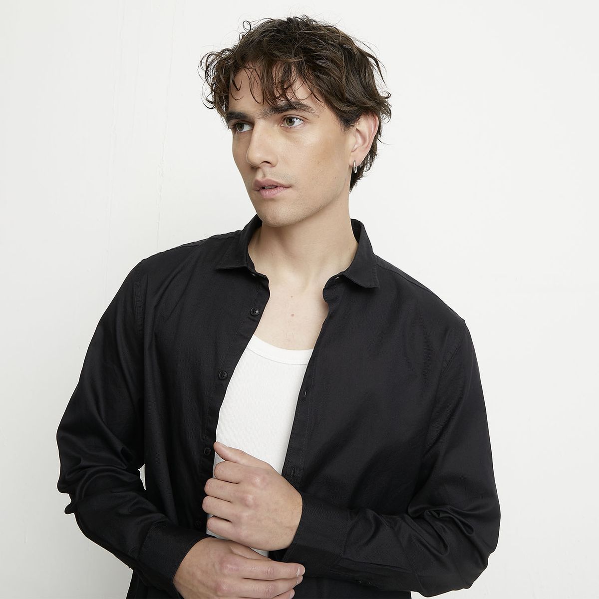 BASEMENT - Camisa Casual Manga Larga Hombre Basement