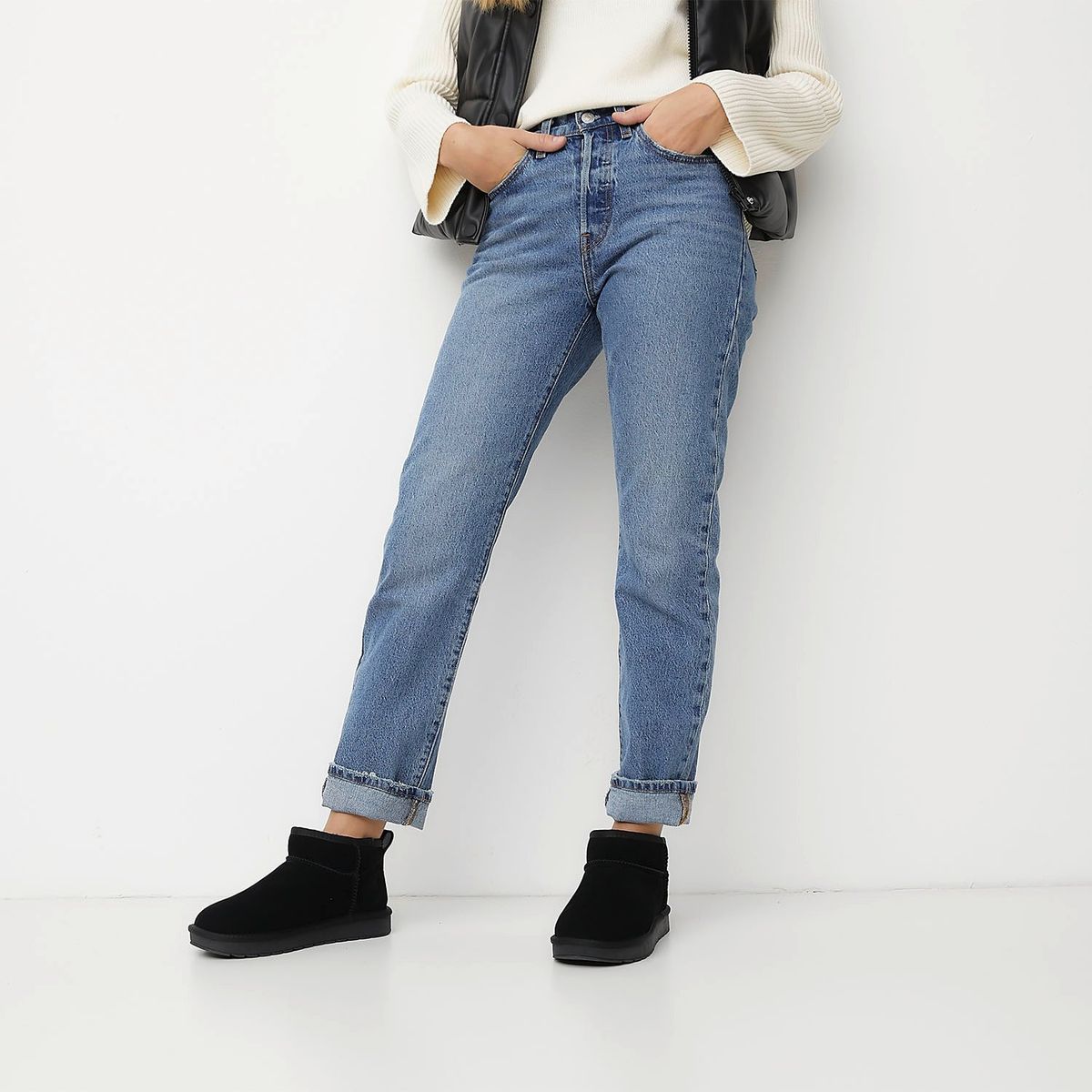 BASEMENT - Botín Mujer Cuero Negro Basement