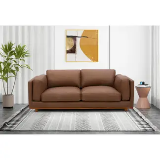 BASEMENT HOME - Sofa 3 Cuerpos Cuero Cubic Caramelo