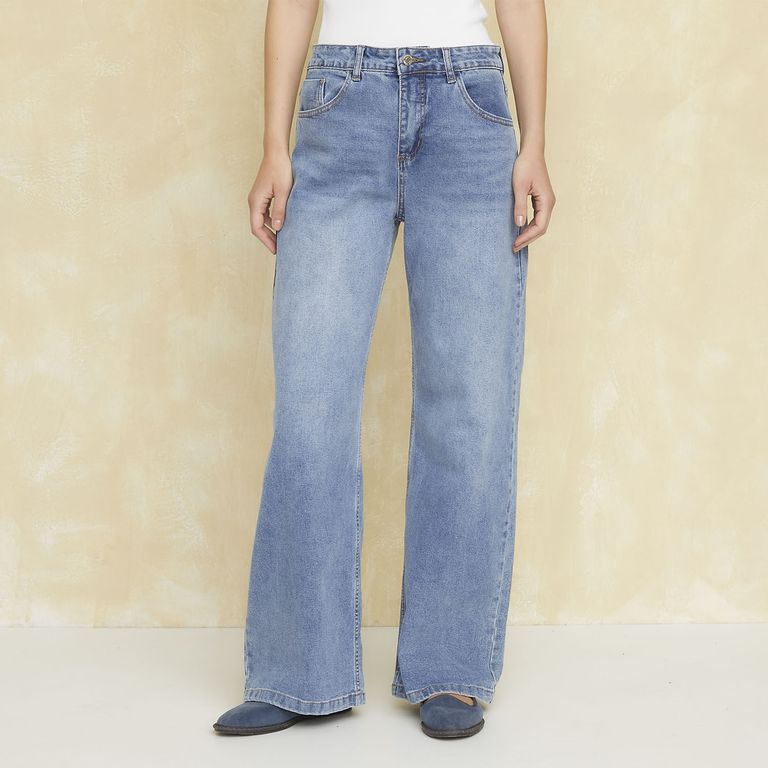 Jeans Wide Leg Tiro Medio Mujer