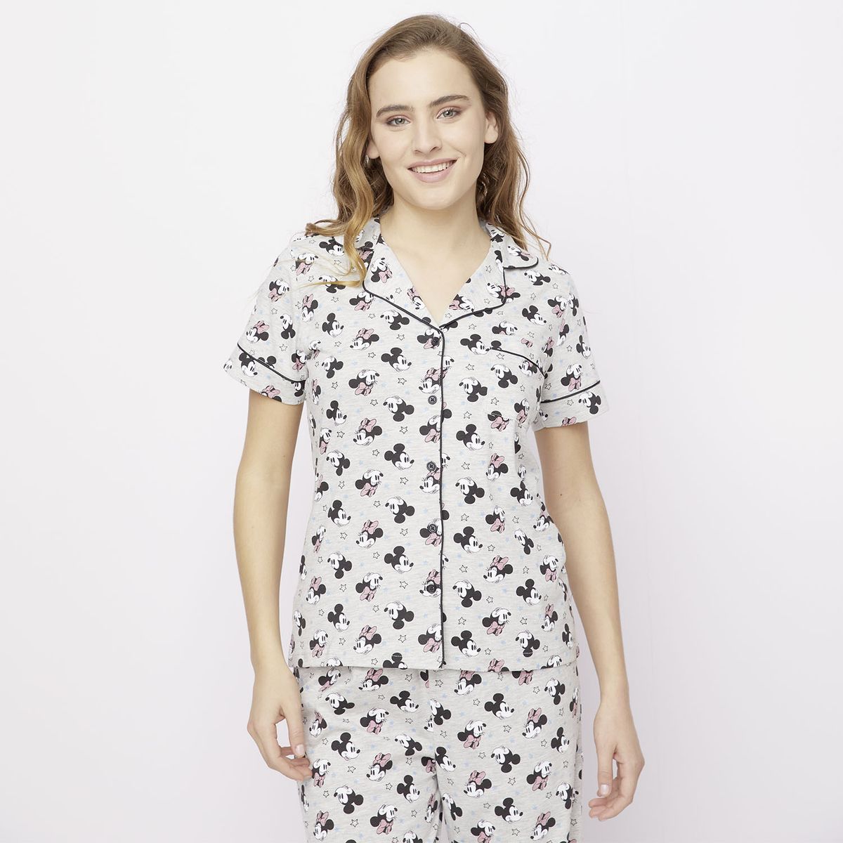 DISNEY - Pijama Camisero Algodón Minnie y Mickey Mujer Disney