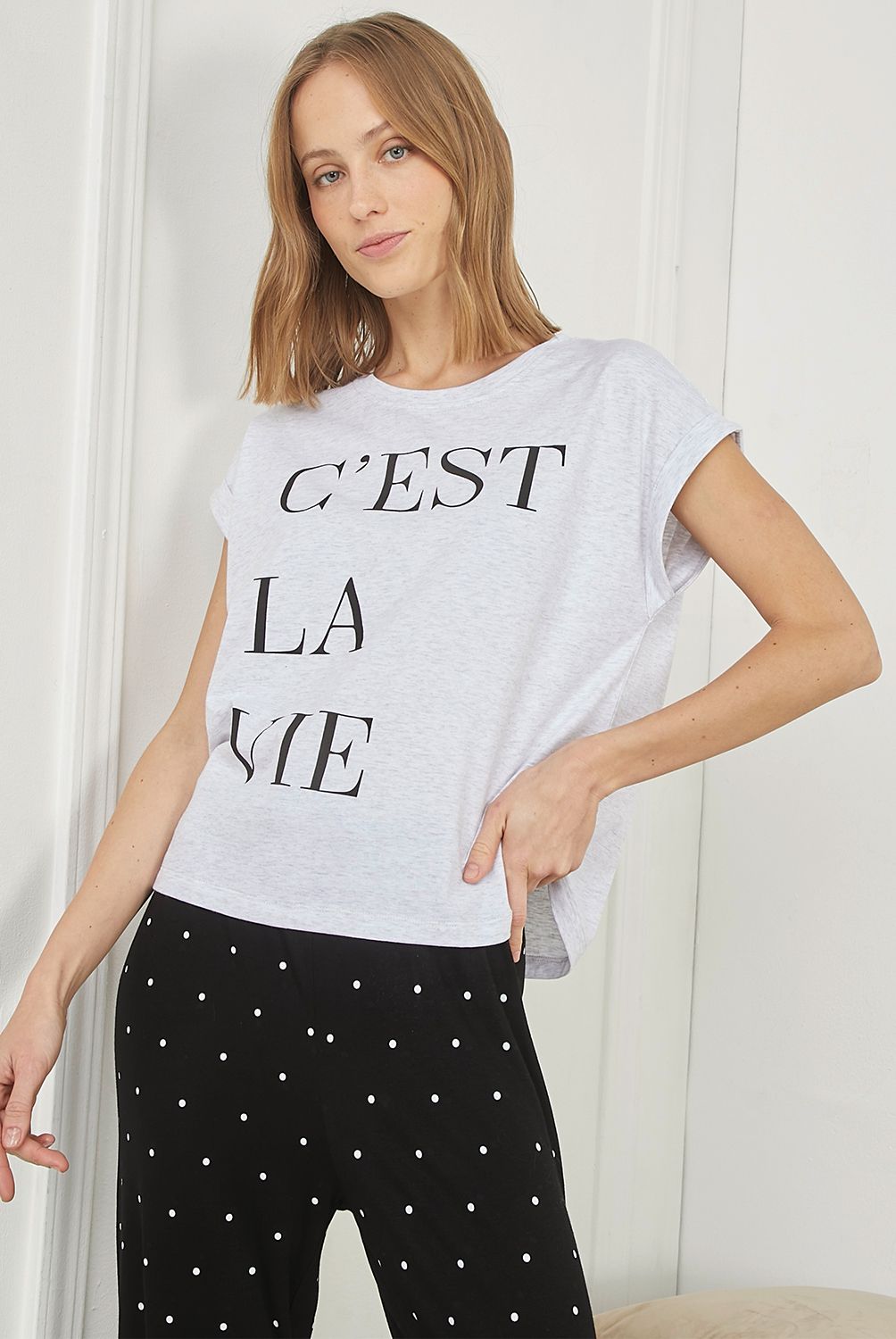 BLU - Polera de Pijama Algodón  Mujer Blu