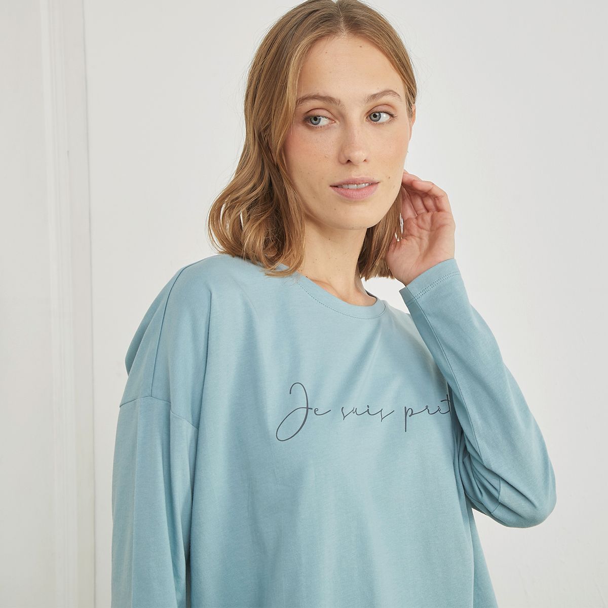 BLU - Polera de Pijama Algodón  Mujer Blu
