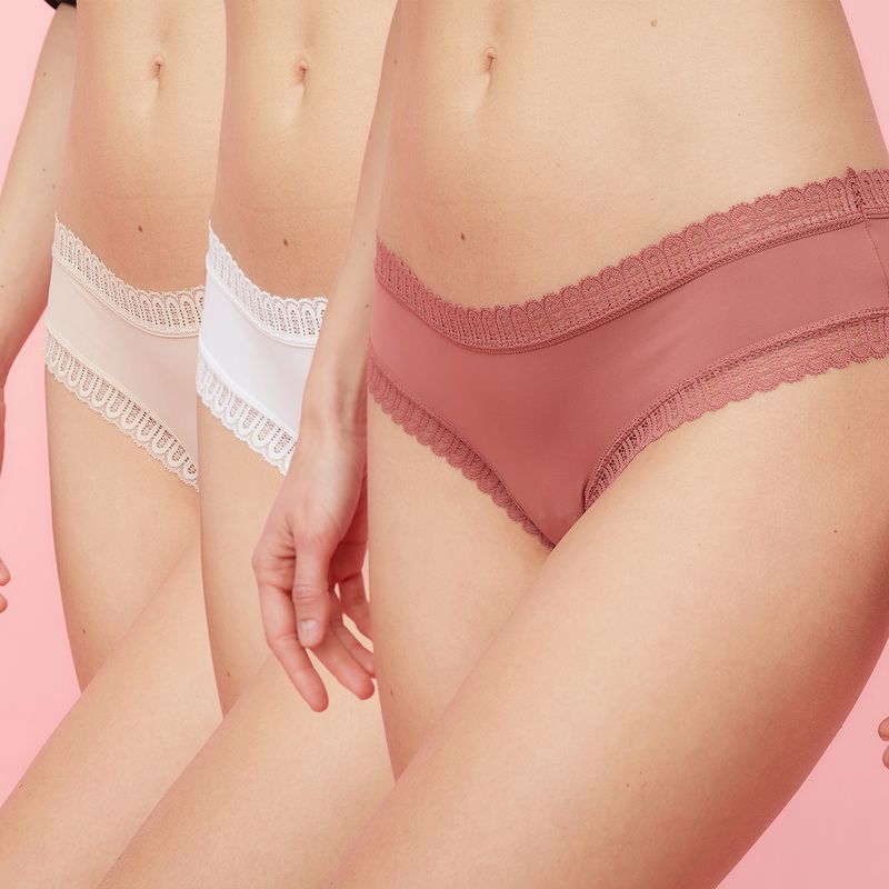 BLU - Pack De 3 Calzones Pantaleta Microfibra Con Encaje Mujer Blu