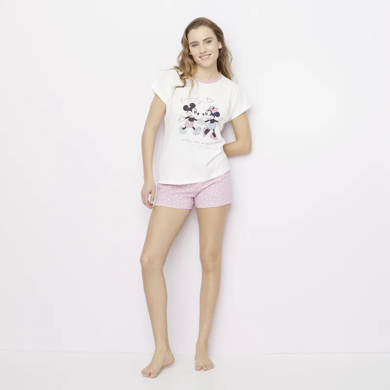 DISNEY - Pijama Algodón Mickey y Minnie Mujer Disney