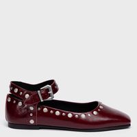 Ballerina Mujer Cuero Burdeo