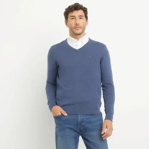 TOMMY HILFIGER - Sweater Cuello V Algodón Hombre