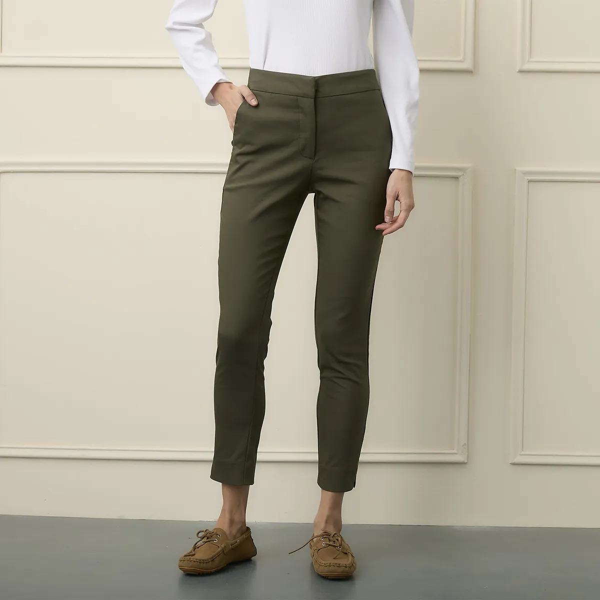 BASEMENT - Pantalón Straight Alto Basement Mujer Algodón