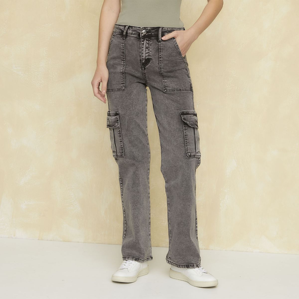 UNIVERSITY CLUB - Pantalón Cargo Tiro Alto Mujer University Club Algodón