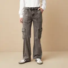 UNIVERSITY CLUB - Pantalón Cargo Tiro Alto Mujer Algodón
