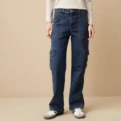 UNIVERSITY CLUB - Pantalón Cargo Tiro Alto Mujer Algodón