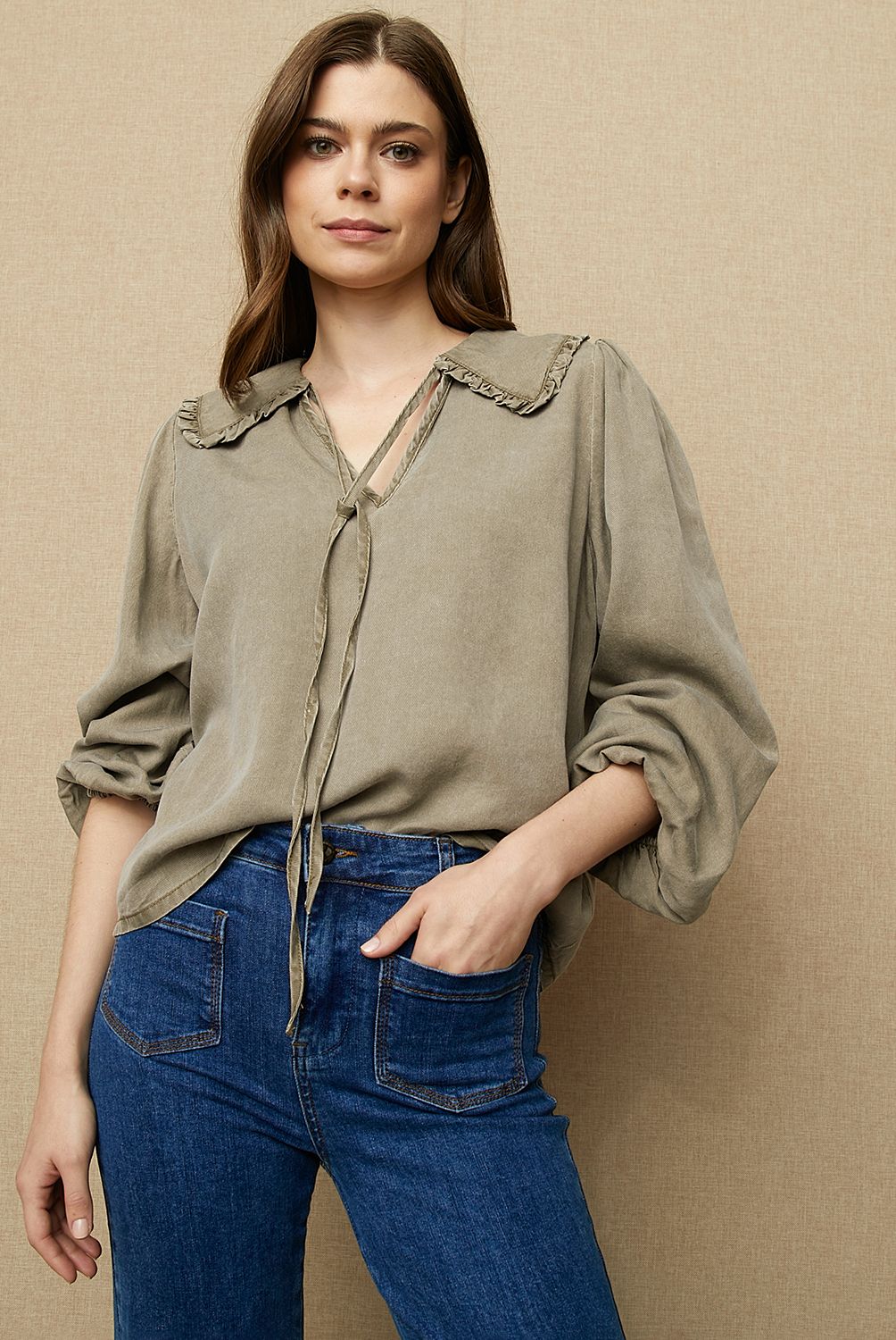 UNIVERSITY CLUB - Blusa Manga Larga Tencel Mujer University Club