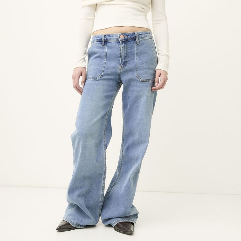Jeans Wide Leg Tiro Medio Mujer