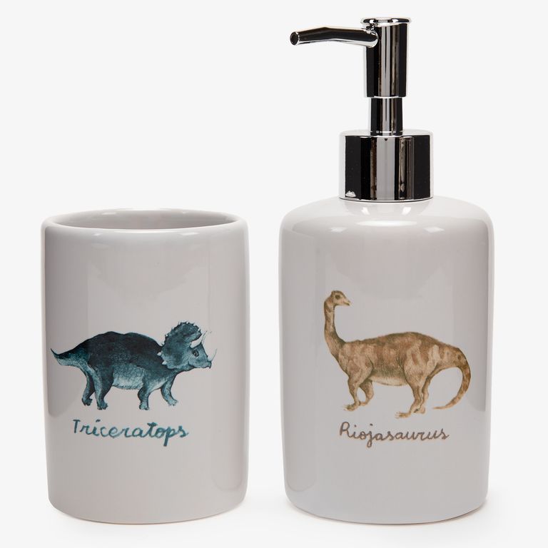 Set De Baño Dino 2 Piezas: Dispensador + Vaso