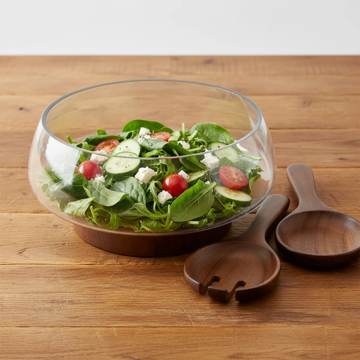 BASEMENT HOME - Ensaladera Vidrio con Base Madera Acacia 25x15x23.5 cm Basement Home