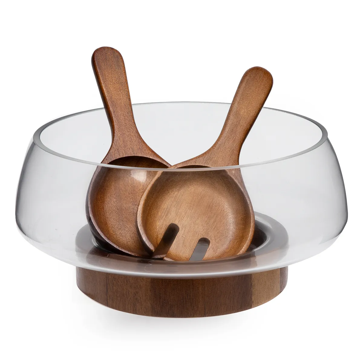 BASEMENT HOME - Ensaladera Vidrio con Base Madera Acacia 25x15x23.5 cm Basement Home