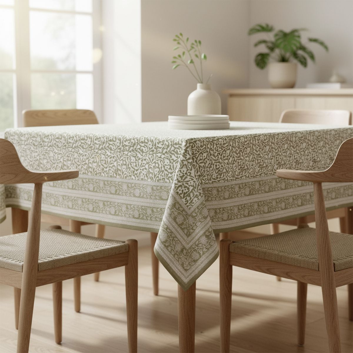 ROBERTA ALLEN - Mantel Rectangular Estampado Verde Block Print Roberta Allen