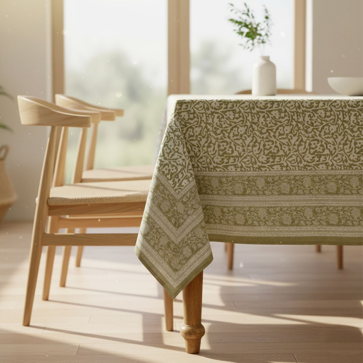 ROBERTA ALLEN - Mantel Rectangular Estampado Verde Block Print Roberta Allen