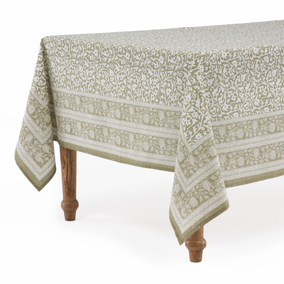 ROBERTA ALLEN - Mantel Rectangular Estampado Verde Block Print Roberta Allen