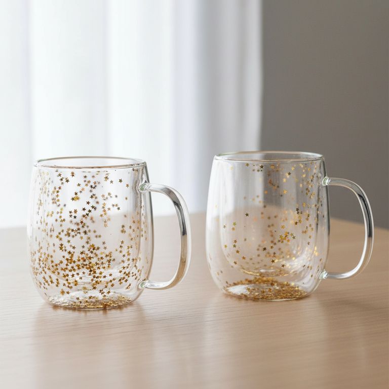 Set 2 Mug Doble Pared 350 ml Borosilicato Navidad