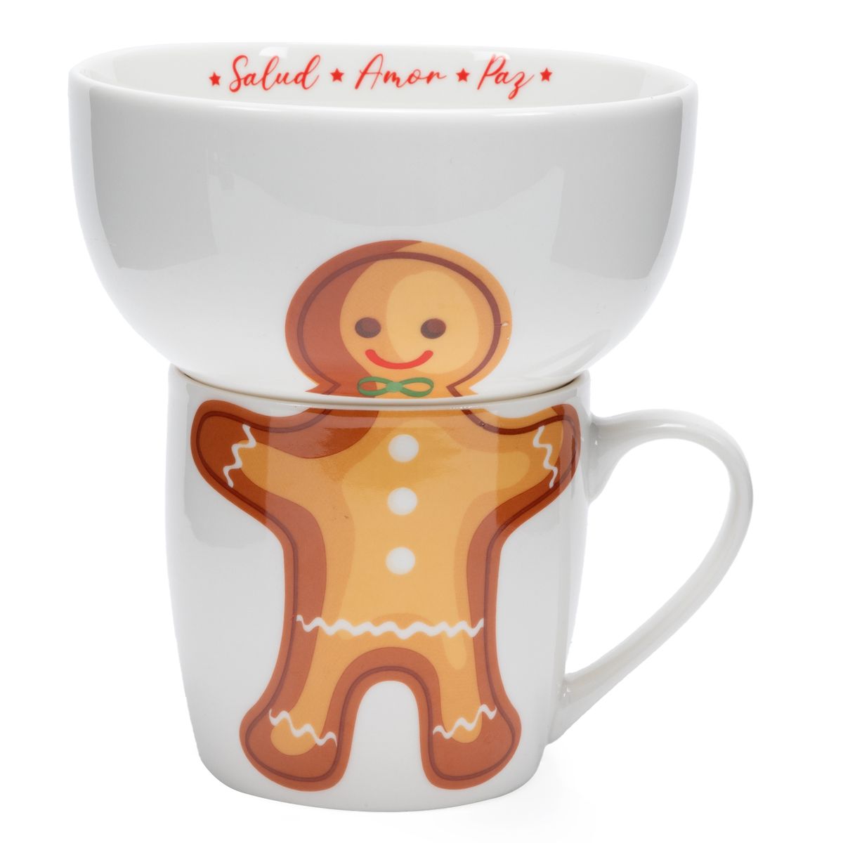 MICA - Set Mug 360 ml + Bowl 13 cm Apilable Navidad Galleta Jengibre Mica