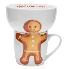 MICA - Set Mug 360 ml + Bowl 13 cm Apilable Navidad Galleta Jengibre