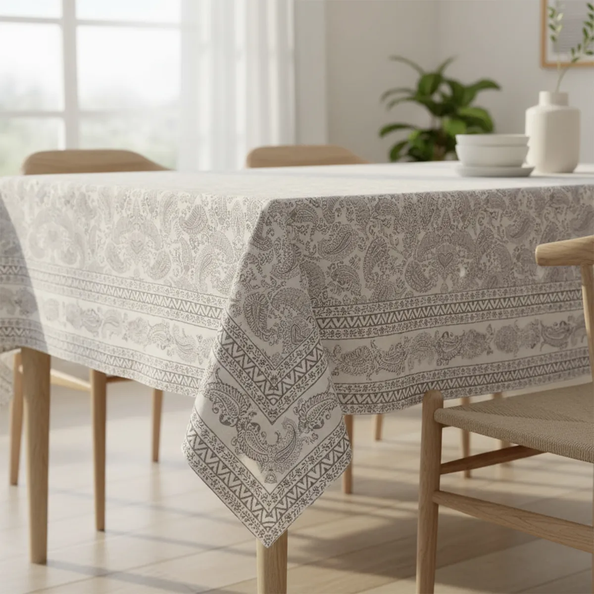 ROBERTA ALLEN - Mantel Rectangular Estampado Gris Block Print Roberta Allen