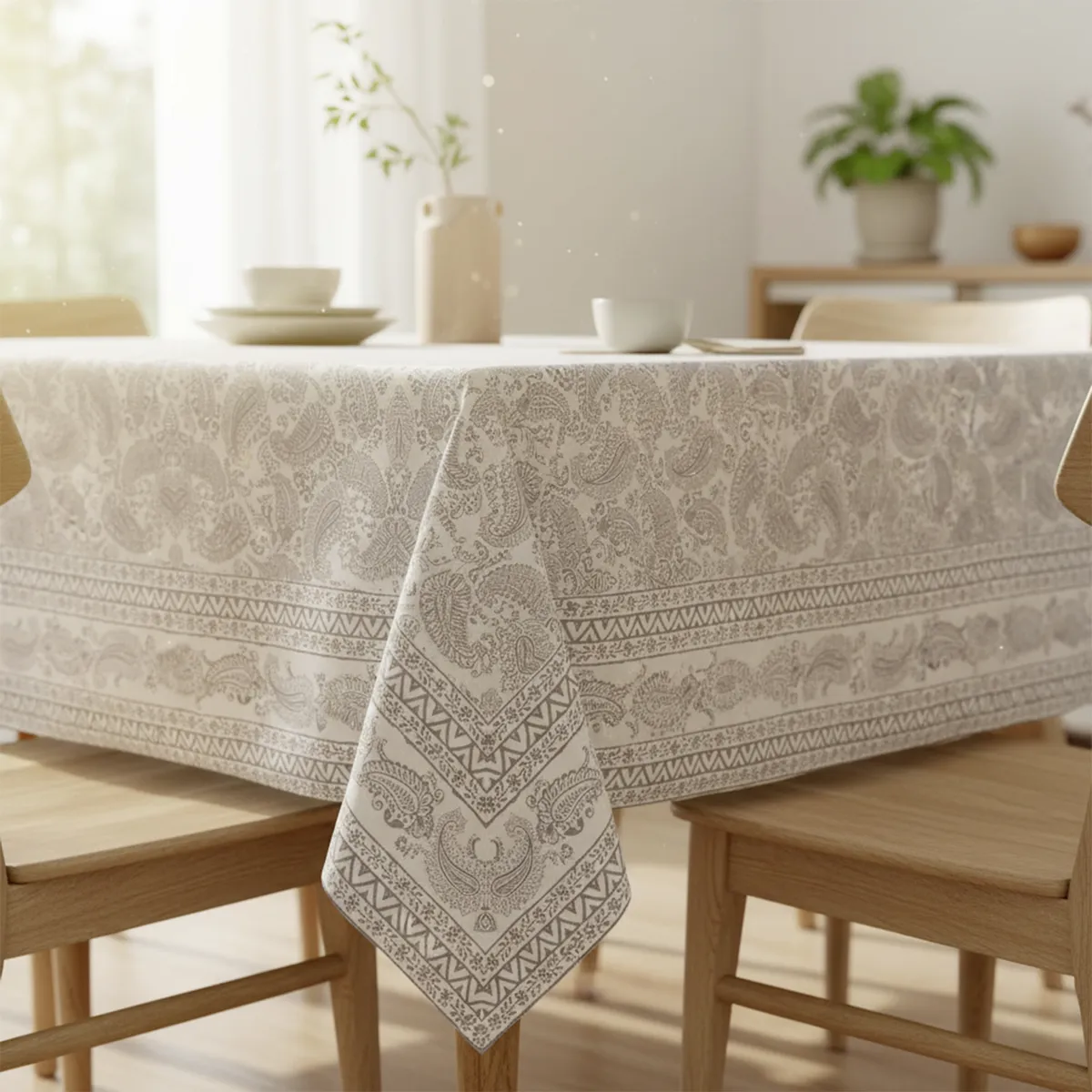 ROBERTA ALLEN - Mantel Rectangular Estampado Gris Block Print Roberta Allen