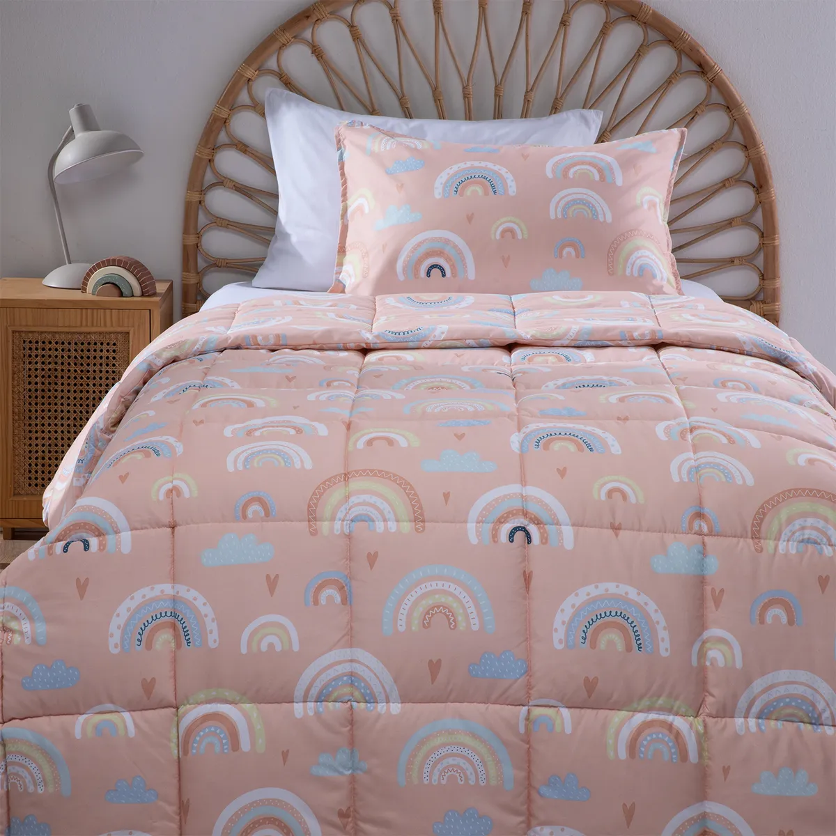 MICA KIDS - Plumón Infantil Wash Arcoiris Rosado 1.5 Plaza Mica Kids