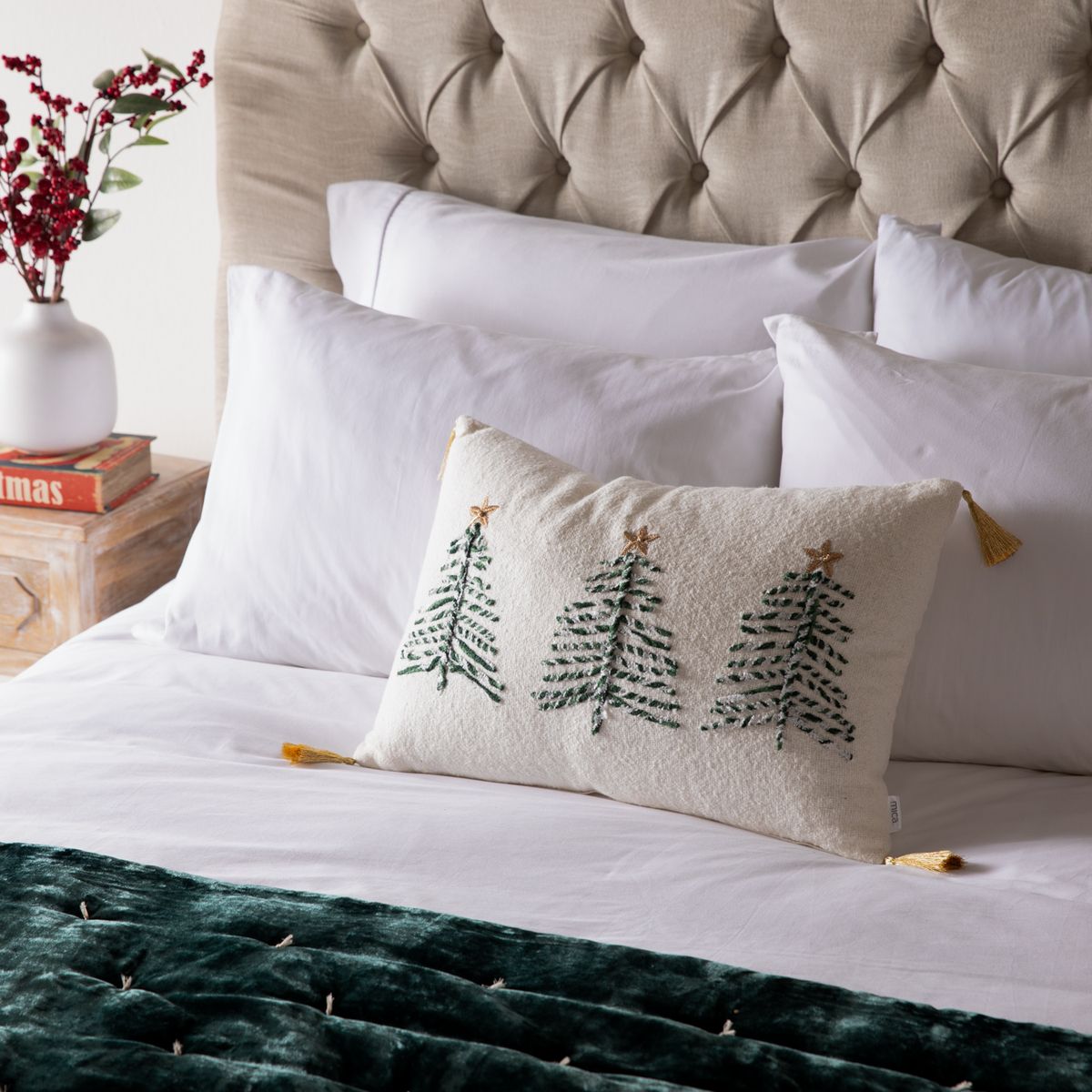 MICA - Cojín Navidad Stars Verde 35x50 Cm Mica