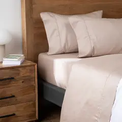 BASEMENT HOME - Juego De Sábanas 300 Hilos Beige 2 Plazas