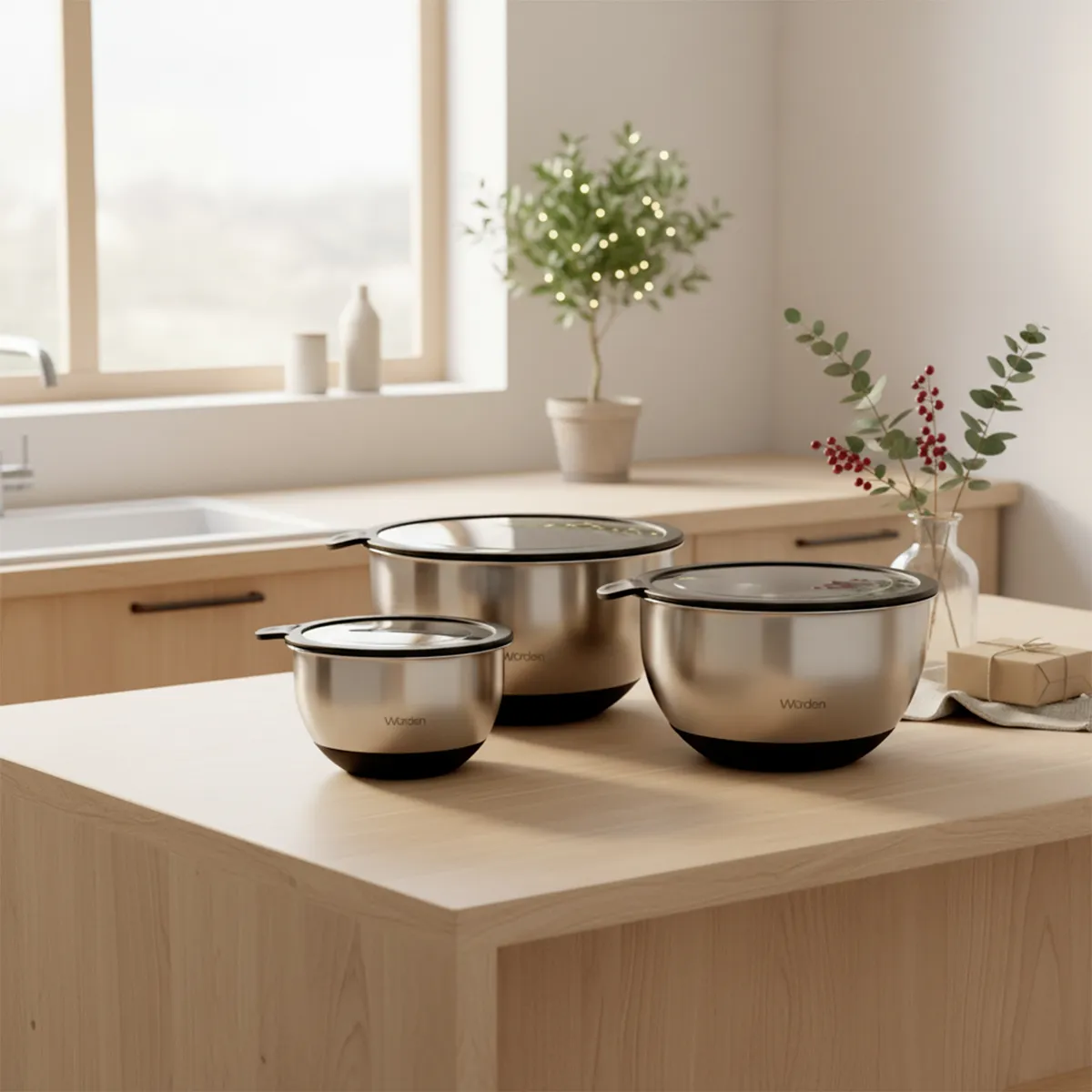 WURDEN - Set 3 Bowls 16/20/33 cm Black Wurden Acero Inoxidable