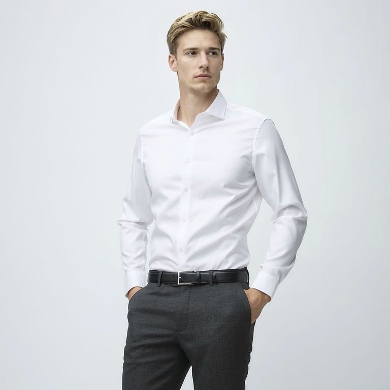 Camisa de Vestir Manga Larga Algodón Hombre