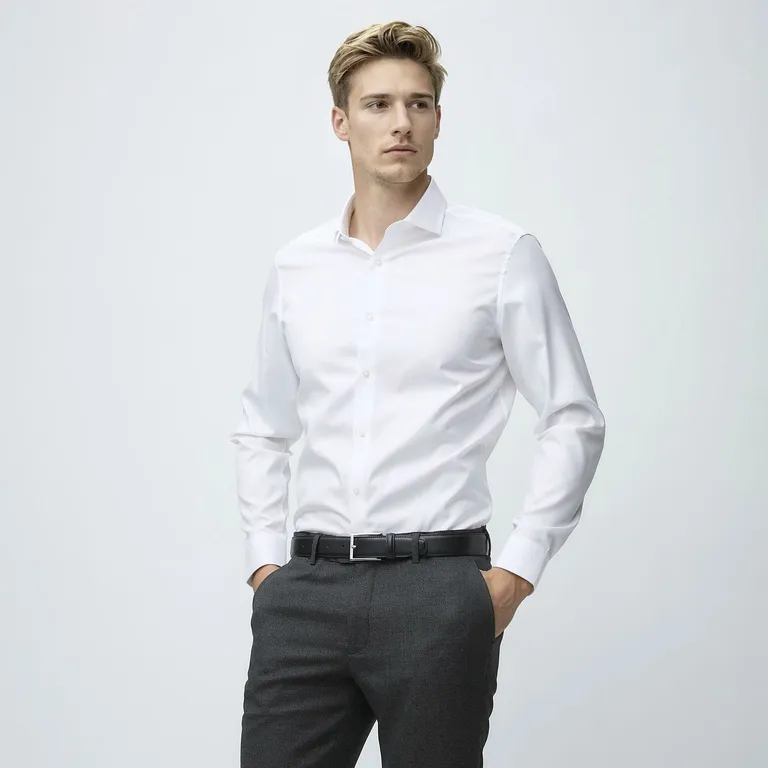 Camisa de Vestir Manga Larga Algodón Hombre