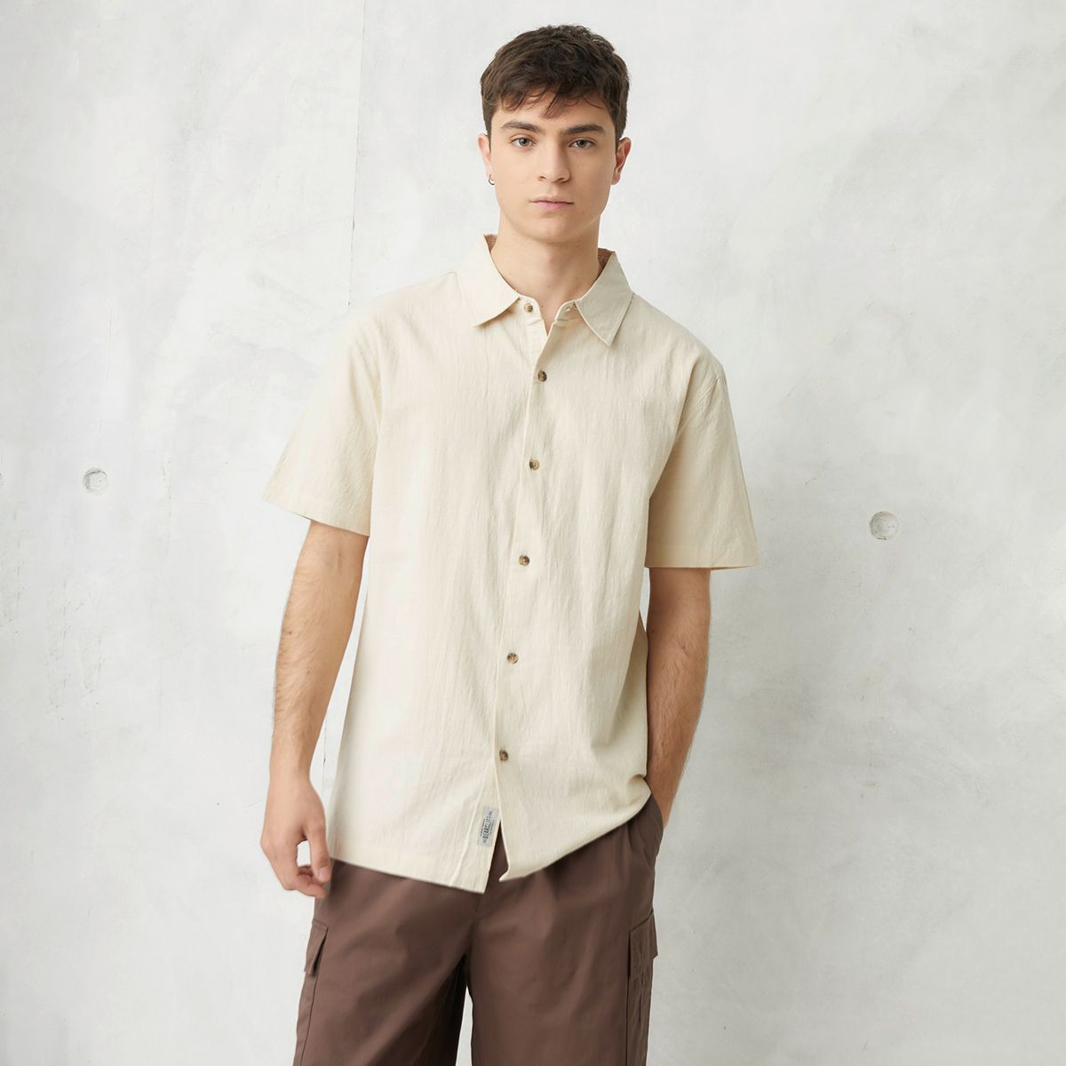 BEARCLIFF - Camisa Casual Manga Corta Algodón Hombre Bearcliff