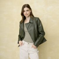 Chaqueta Biker Mujer Cuero Casual