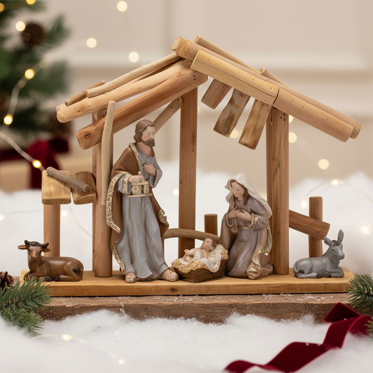 MICA - Adorno Pesebre Establo 38X10X28.5 Cm Navidad Mica